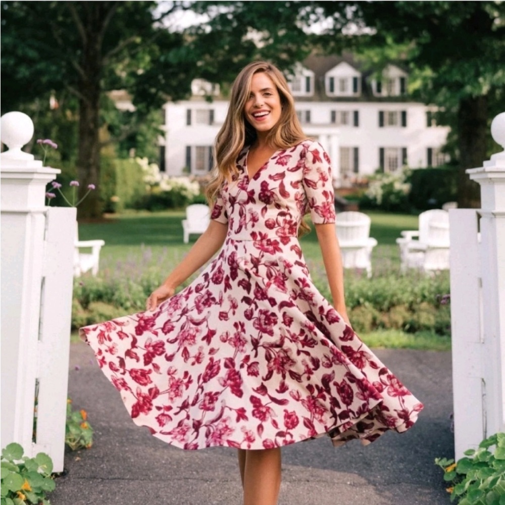 Gal Meets Glam Burgundy and White Floral Midi Dress